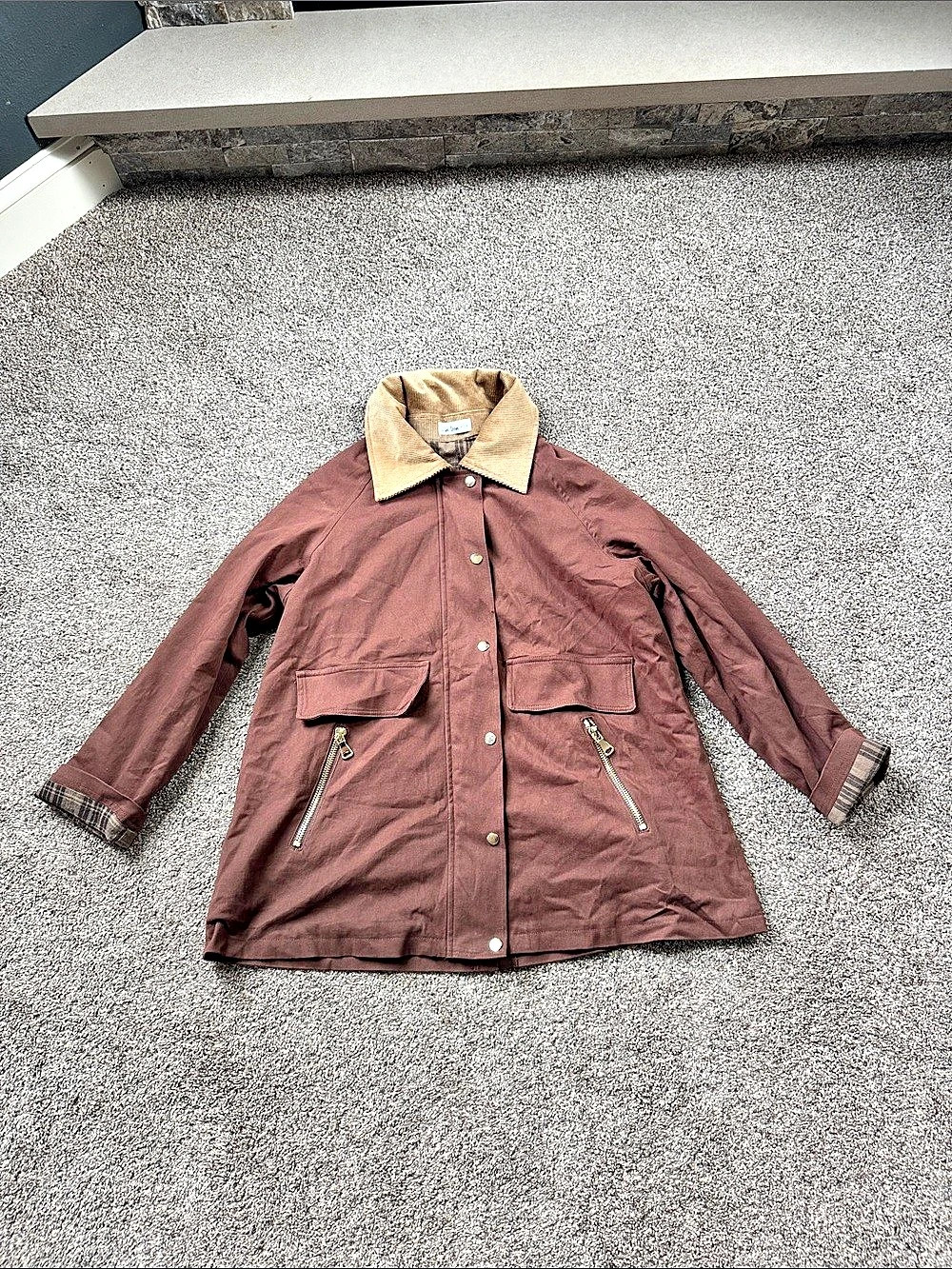 in loom Plaid Lined Utility Jacket in Brown Womens Size Small NWOT Mint Conditio